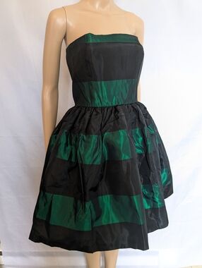​Huey Waltzer Vintage | 80s Puffy Taffeta Strapless Dress | Goth | M